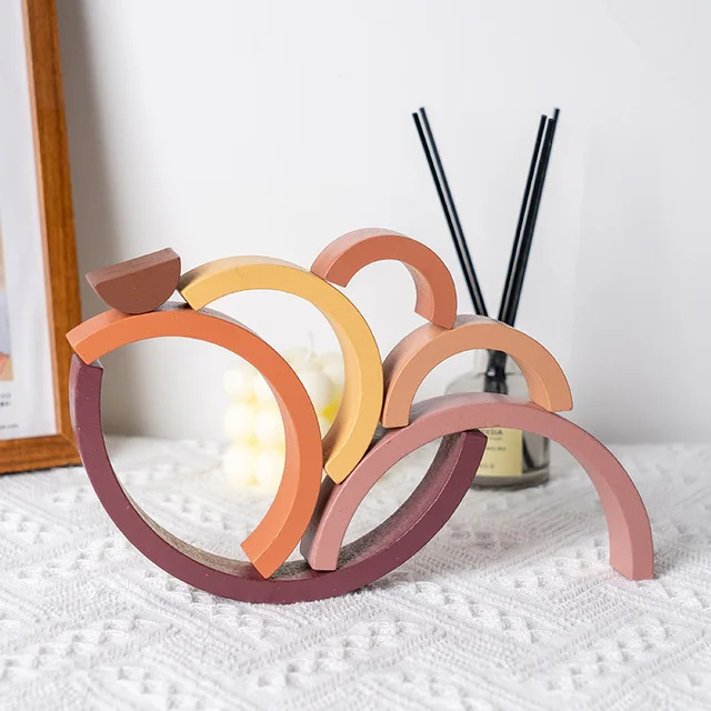 3D Arch Bridge Rainbow Building Blocks Kids Wood Stacker Baby Toy Color Cognitive Children Montessori Educational Wooden Toys 4