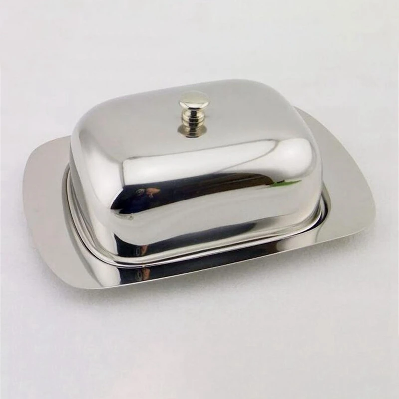 Stainless Steel Butter Dish Box Container Cheese Server Storage Keeper Tray with Lid Kitchen Dinnerware