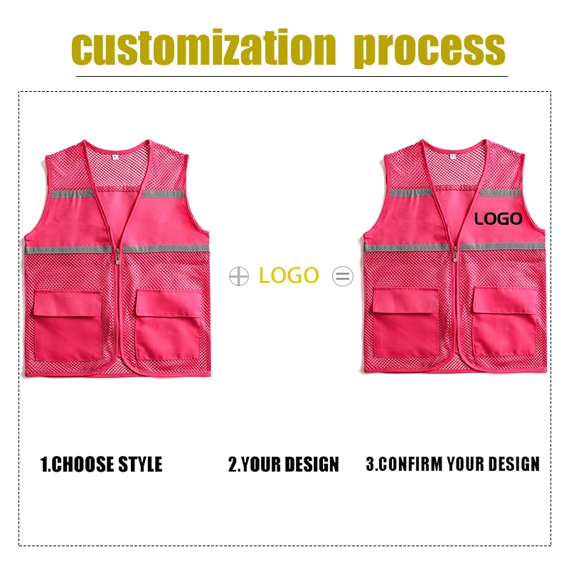 Summer Custom Visibility Reflective Safety Vest Work Uniform Mesh Solid Color Top Strips Construction Vest Multi-pocket Coat