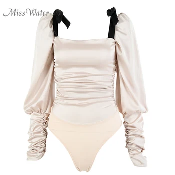 

Miss Water 2020 New Summer Women Draped Short Jumpsuit Apricot Sexy Bow Long Sleeve Skinny mujer jumpsuit Club Bodycon Bodysuits