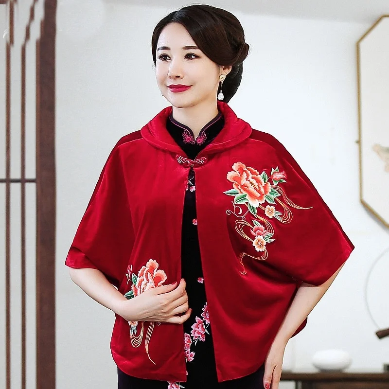 Китайский Чонсам Топы для женщин бархат вышивка короткий Китайский плащ год Шанхай одежда Tang Женские китайские Топы TA2181 - Цвет: 2