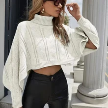 

Womens Winter Sweaters Turtleneck Knitted Jumper Pullover Winter Tops For Women 2021 Fall Winter Cropped Sweater Striped Sweater