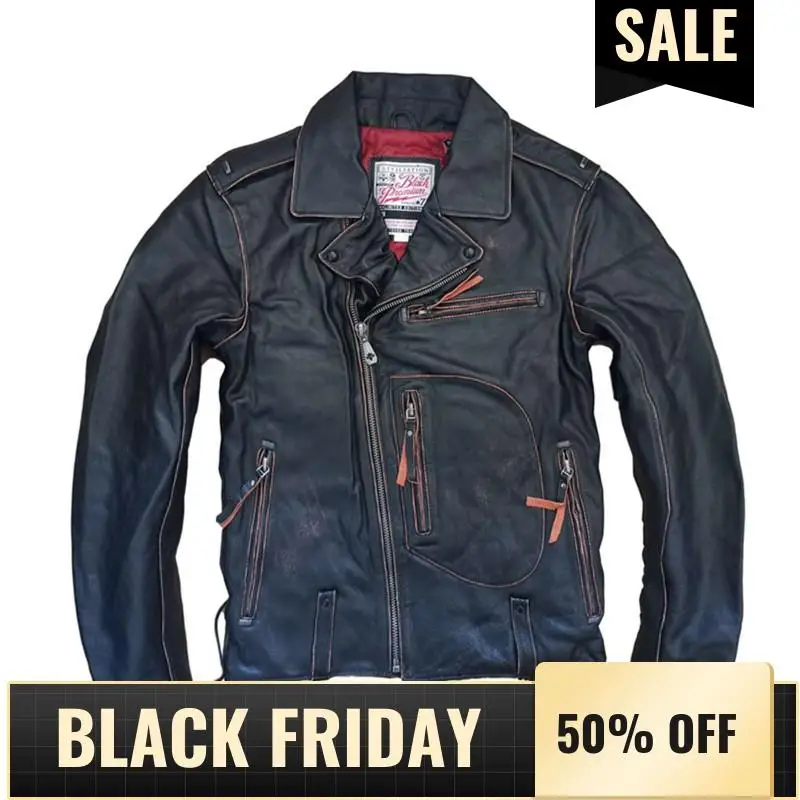 

2020 Vintage Black Motorcycle Style Genuine Leather Jacket Men Plus Size 6XL Real Natural Cowhide Russian Winter Warm Thick Coat