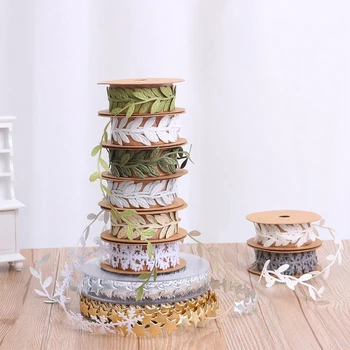 

1PC Silk Fabric Leaves Ribbon Artificial Leaf String Handmade Christmas Decor Scrapbook DIY Accessories Home Party Ornament