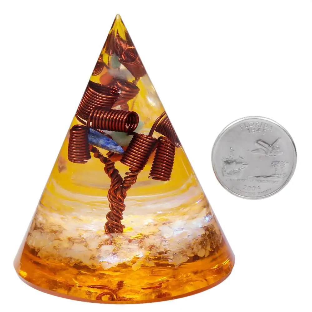 TUMBEELLUWA Healing Crystal Cone Orgone Generator Handmade Tree of Life Home Decor for EMF Protection Yoga Meditation