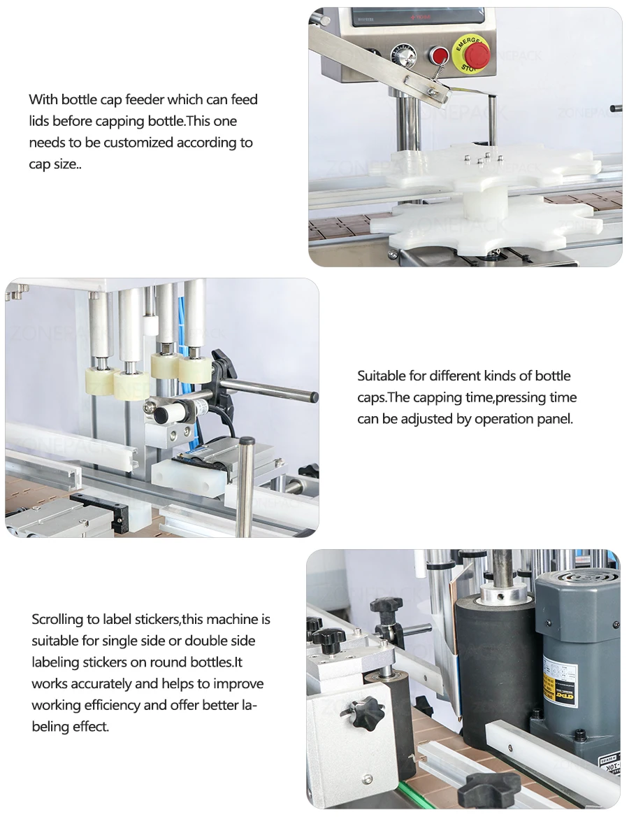 ZONESUN ZS-FAL180R Custom Full Automatic 6 Heads Juice Essential Oil Bottle Piston Filling Capping And Labeling Machine Production Line