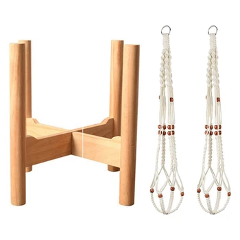 

Gardening Net Bag Flower Pot Hanging Basket with Flower Stand Balcony Flower Pot Base Indoor Flower Stand