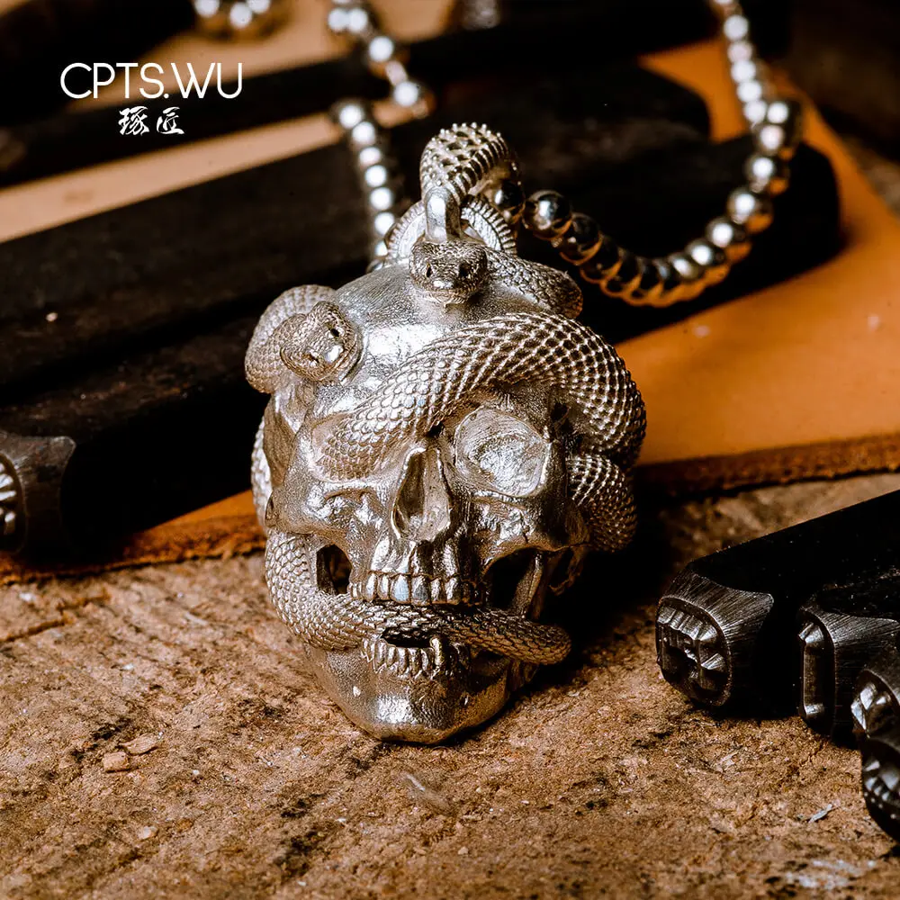 COPPERTIST.WU оригинальное ожерелье в виде змеи с черепом Goth S925 из стерлингового