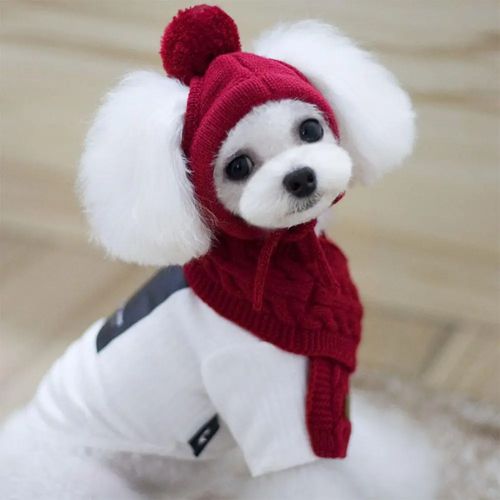 MeterMall Fashion Winter Warm Knitted Pet Hat Scarf Set for Dog Puppy Teddy Wear - Цвет: Red