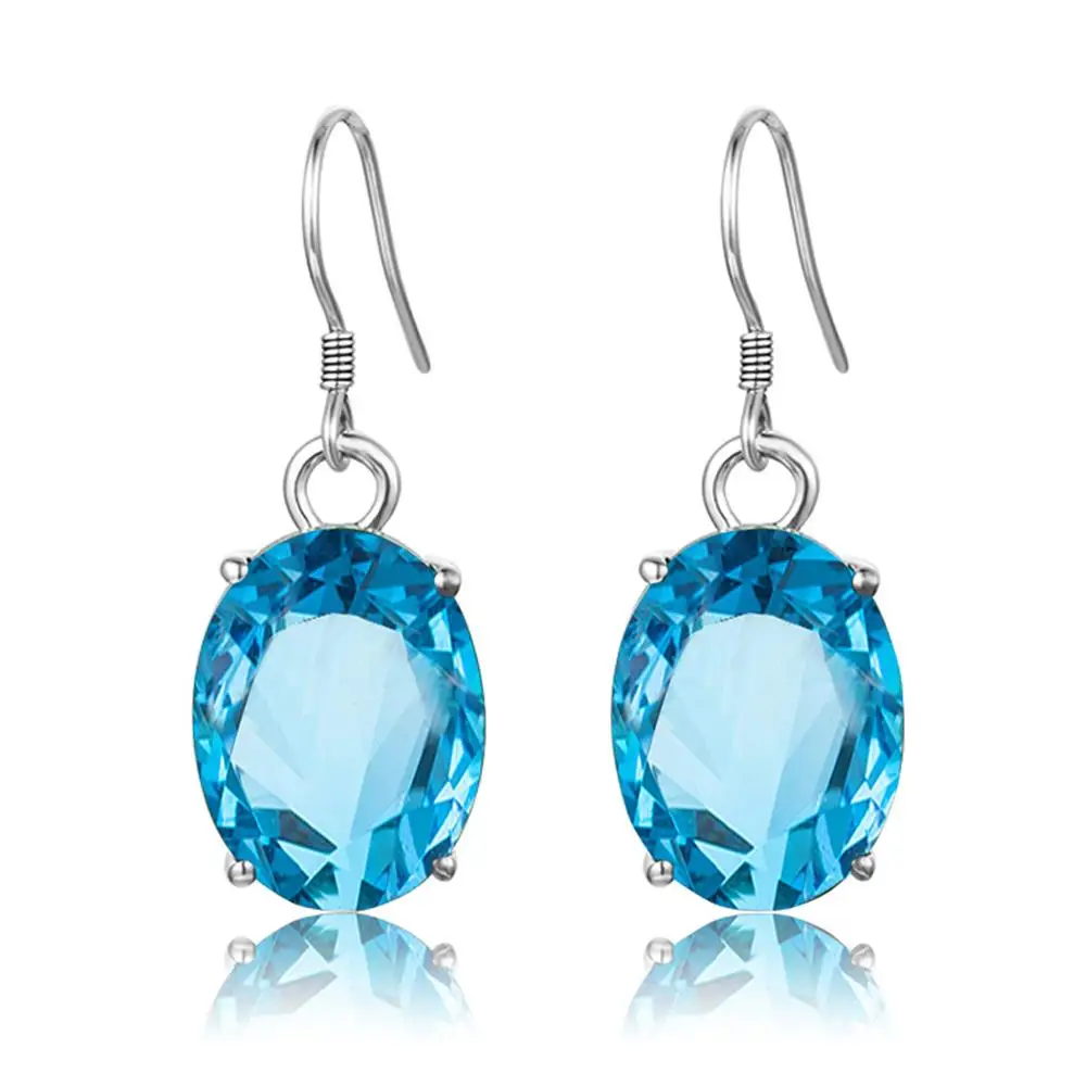 

Szjinao Blue Topaz Drop Earrings Oval Gemstone Vintage Earrings For Women 925 Sterling Silver Wedding Jewelry Anniversary Gift