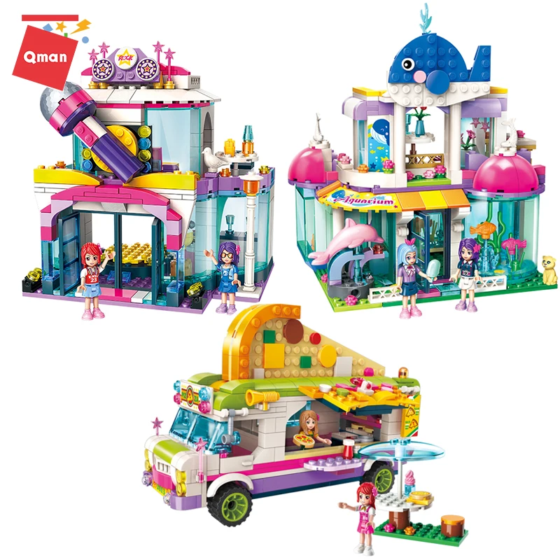 

Qman Girls City Friends Princess oceanic aquarium natatorium Pizza Food music cart Holidays Building Blocks Sets children Toys