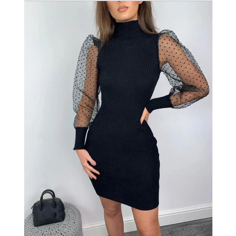 Mesh turtleneck dress Clearance