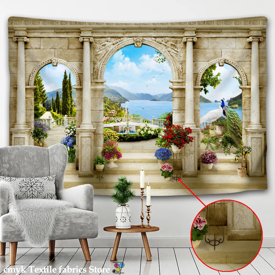 Description Picture 4 of itemCorridor Scenery Wall Hanging Landscape Tapestry Sea Beach Wall Cloth Beach Mat Flower Blanket Home Decoration