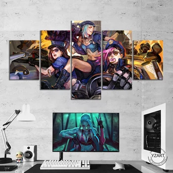 

5pcs Luague of Legends Game Girls Caitlyn&Jinx&Vi LOL Game Poster Artwork Canvas Paintings Wall Art for Home Decor