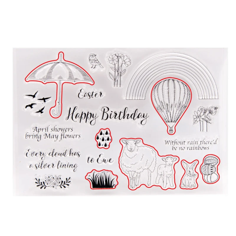 Paraguas de arco iris de Pascua, globo de aire caliente, troqueles de corte de huevo de conejo y tarjeta de álbum de recortes de sello plantilla de manualidades|Troqueles| - AliExpress