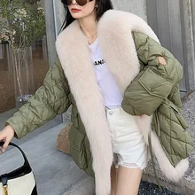 

High Quality Fox Fur Collar Rabbit Lined Down Parker Coat Natural 2021 Winter New Women Jacket Thick Warm Fur