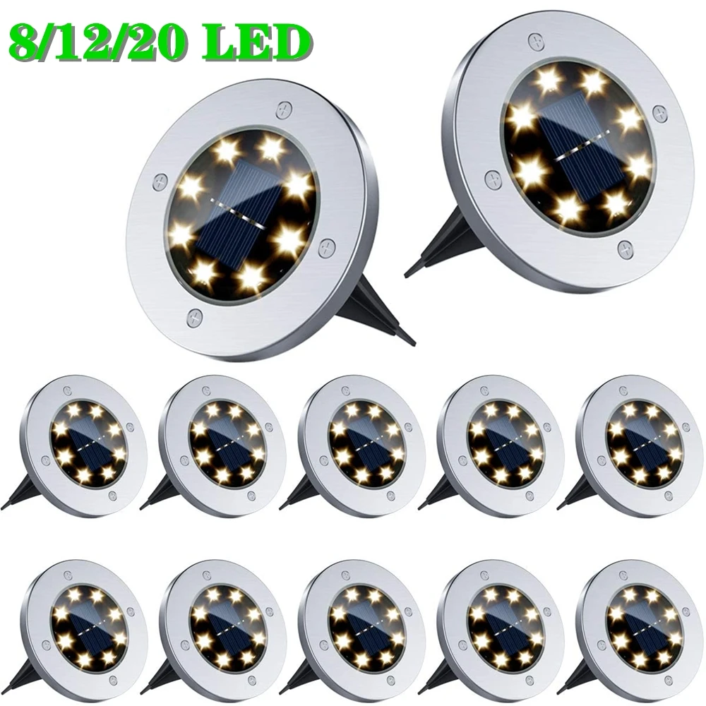 4Pack Solar Powered Ground Light Waterproof Garden Pathway Deck Lights With 8/12/20 LED Lamp for Home Yard Driveway Lawn Road
