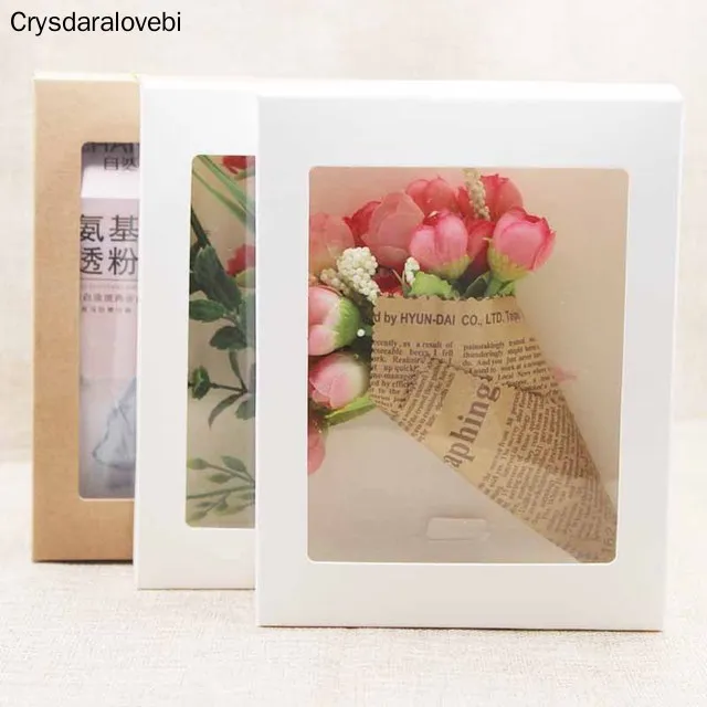 Confezione Regalo In Carta Kraft Di Colore Vintage Da 30 Pezzi Fai-Da-Te Con Scatola Di Caramelle Per Finestre In Pvc Trasparente Confezione Regalo Di