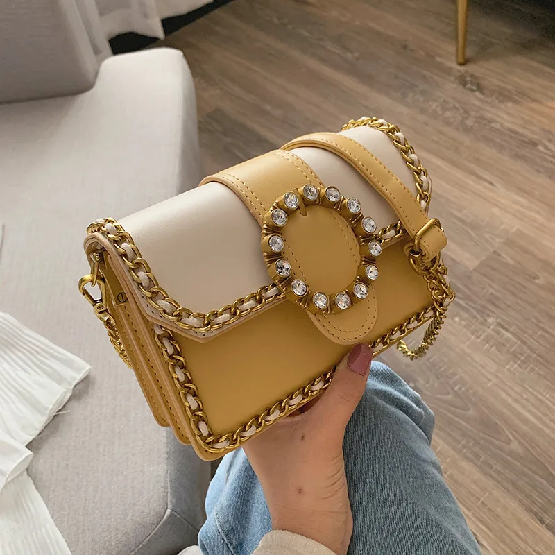 

INS Man-made Diamond Bag Women's 2019 New Style Korean-style Western Style Chain Shoulder Bag Versitile Fashion Shoulder Square