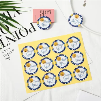 

1200pcs/lot wholesale Blue round sun Thank you snack seal round sticker carton paper bag envelope seal 38MM Free Shipping