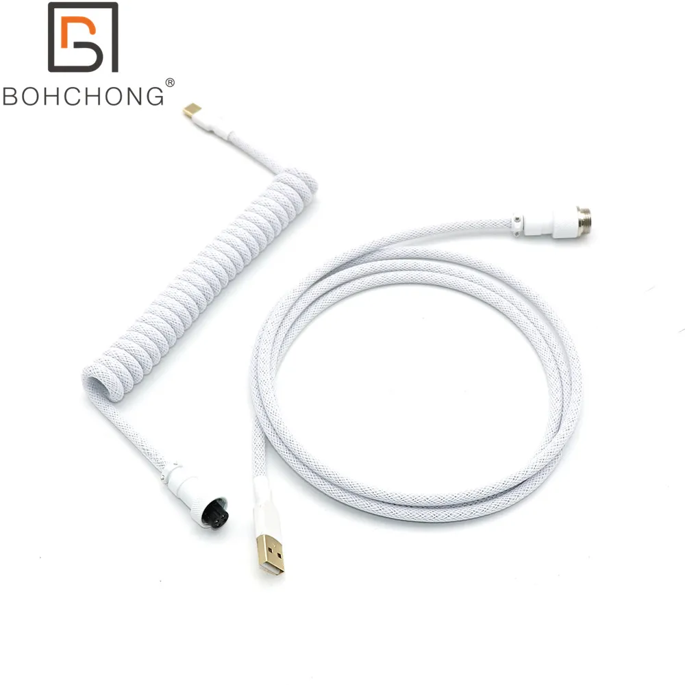 US $36.45 90 Degree Z Single Sleeved Coiled Spiral Type C Mini Micro USB Cable For Mechanical Keyboard Cable With Colorful GX12 Aviator