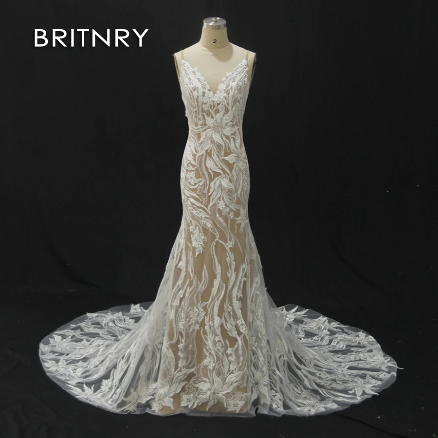 BRITNRY LORIE свадебное платье русалки рукава 2019 Vestidos de novia винтажное кружевное свадебное платье с длинным подолом Свадебные платья без спинки