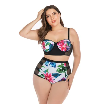 

Plus Size Women Push Up One Piece Floral Swimsuit Retro Printed Swimsuit Women Jumpsuit Big L-4XL Biquini Ladies Monokini