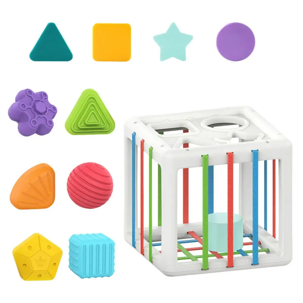 Baby Sensory Bin Baby Sorter Toy Colorful Elastic Rope Cubes And 10