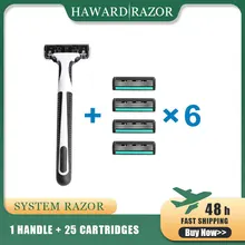 HAWARD jilet erkek 3 bıçak sistemi jilet 1 kolu + 25 kartuşları değiştirilebilir 3 katmanlı bıçaklı tıraş bıçağı manuel tıraş bıçağı