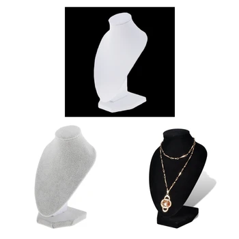 

3x Home Velvet PU Necklace Bust Jewelry Pendant Chain Display Stands Holder