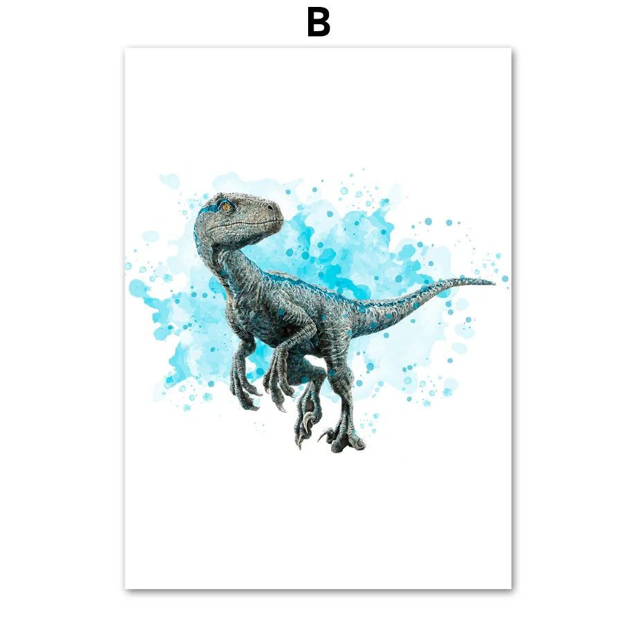Тиранозавр Рекс, динозавры парк акварельные плакаты на скандинавскую тему и репродукции, настенное искусство холст живопись настенные картины для детской комнаты декор - Цвет: B