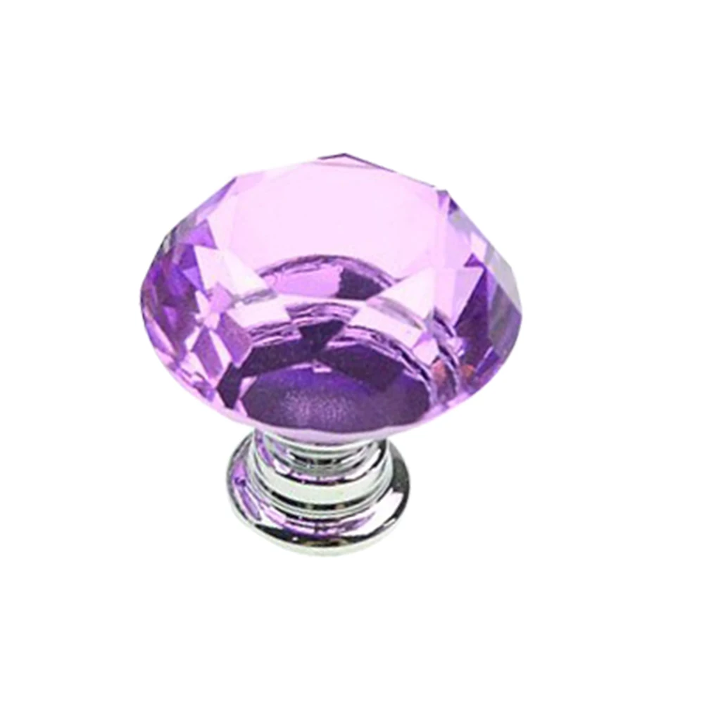 30mm Crystal Glass Diamond Plated Door Knobs Handles Cabinet Drawer knobs + Screw Wardrobe Hardware Clear/Black/Pink/Purple |