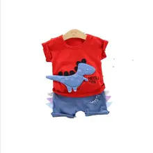 Летнее, для малыша Костюмы Комплекты Одежда для маленьких девочек и мальчиков, костюмы с динозаврами, футболки с шортами для мальчиков, Костюм для детей, для малышей 2 шт./компл