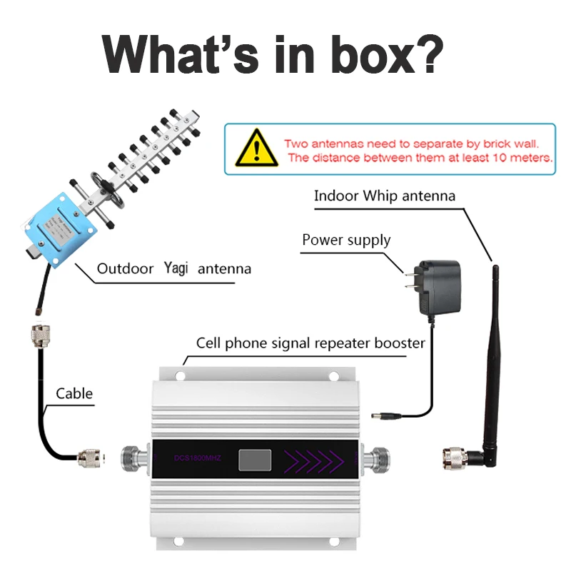 LTE 4G DCS 1800 МГц Усилитель сотового сигнала ЖК-дисплей Мобильный телефон усилитель сигнала повторитель Yagi+ штыревая антенна Коаксиальный кабель/