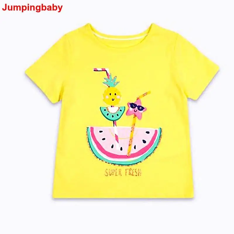 Jumpingbaby/; футболка для девочек; детская футболка; футболка с единорогом; летние топы; костюм для маленьких девочек; vetement fille; принт с животными; Новинка