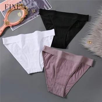 

FINETOO Women Cotton Panties Comfortable Wide Waist Briefs Sexy Women Underwear M-XL Soft Striped Underpants Female Lingerie New