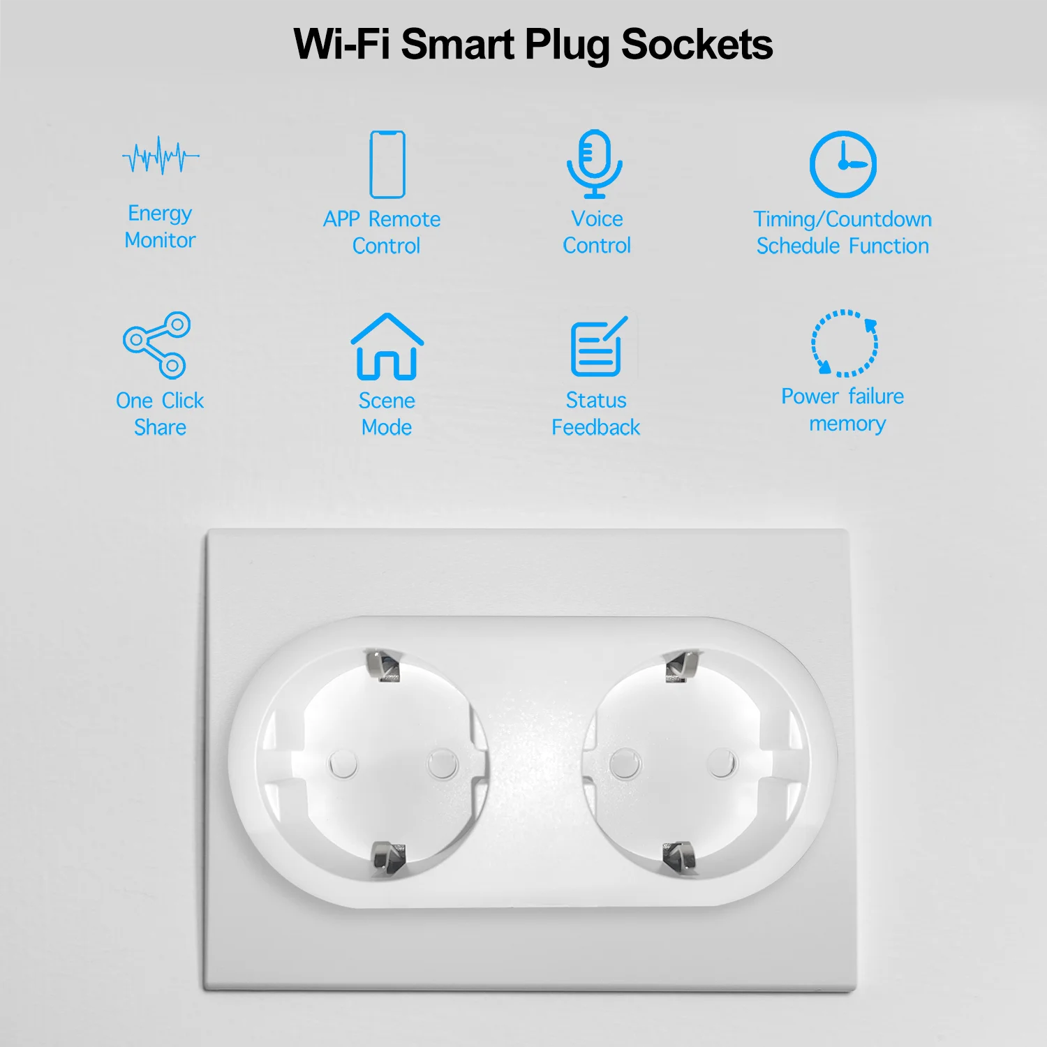 Description Picture 2 of itemGIRIER Tuya Smart Plug, WiFi Dual Socket Outlet 16A with Power Monitoring App Voice Timer Functions, Work with Alexa Google Home