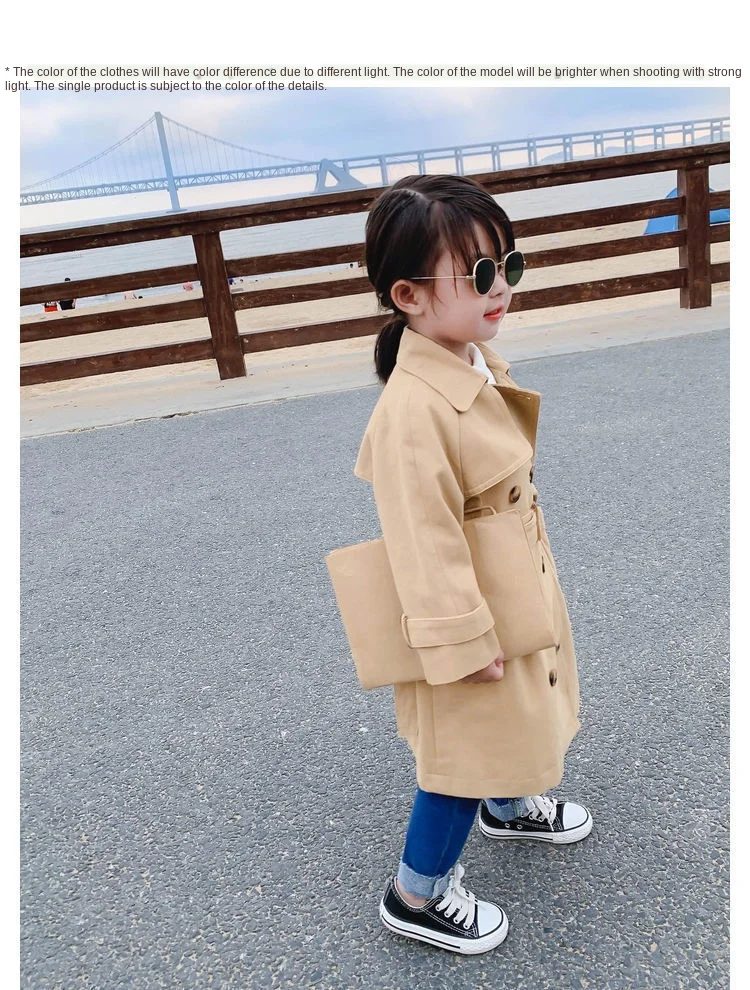 2021 New Boutique Autumn Fashion Kids Girl Long Trench Coats Toddler Baby Outerwear Children Clothing England Style Windbreaker
