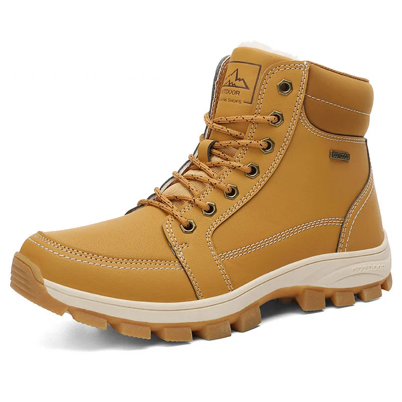 

2019 Men Working Boots Winter Warm Men Snow Boots Non-Slip Rubber Trekking Shoes Mens With Fur Pu Leather Man Boots