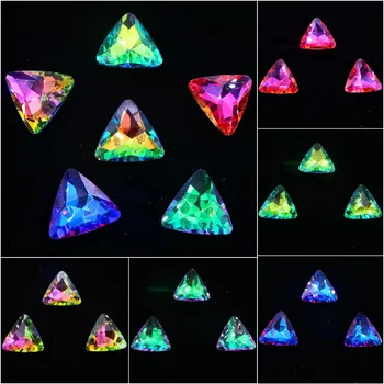 

Fantastic glass crystal 18mm clear AB & rainbow colors triangle shape Glue on rhinestone beads applique handicraft diy trim
