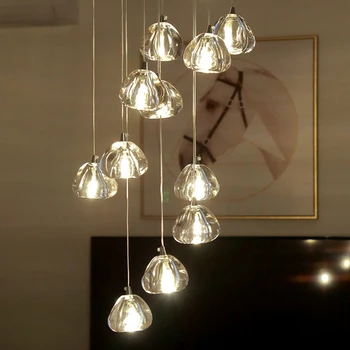 

Modern Loft Chandelier Lighting Lustre Cristal Balls Kitchen Villa Living Room Hanging Lamp Staircase Long Crystal Chandeliers