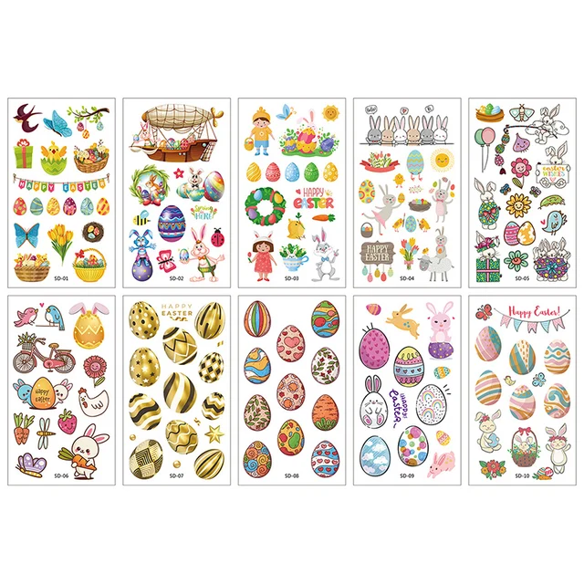 10Pcs/lot Cartoon Tattoo Stickers Children Hands Arm Unicorn Temporary Fake Tattoos Kids Birthday Party Decorations DIY Body Art easter1