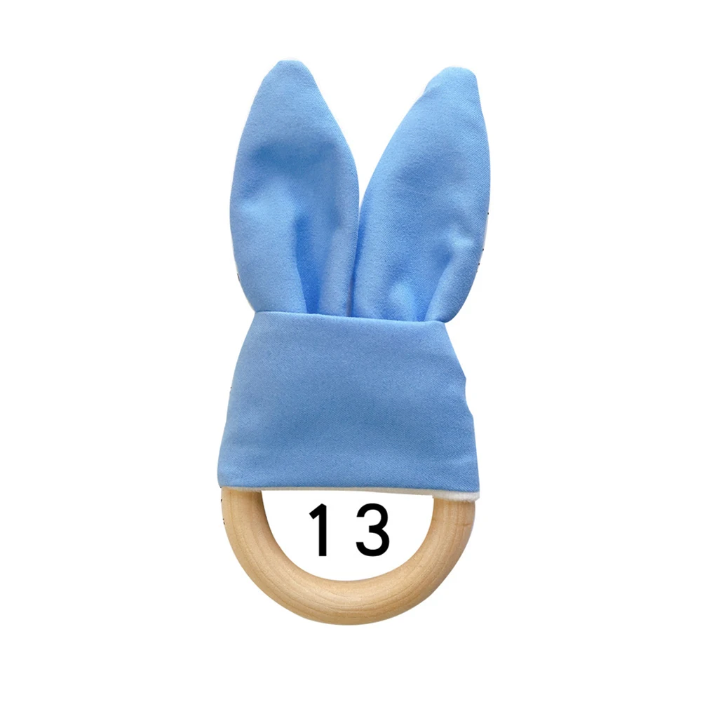 Soft Newborn Baby Teethers Wooden Ring Baby Bunny Ear Teether Teething Toy Rabbit Ear Safe Soothing Chew Shower Gift New