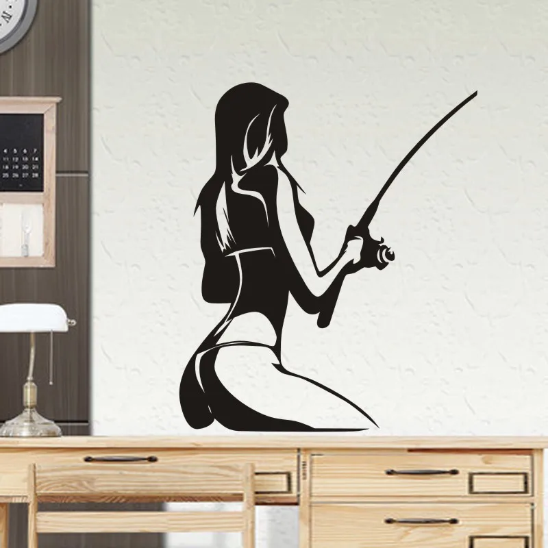 Girl Go Fishing Sticker Decal Bucket Tackle Shop Fishhook Fish Tank Boat Box Car Vinyl | Дом и сад
