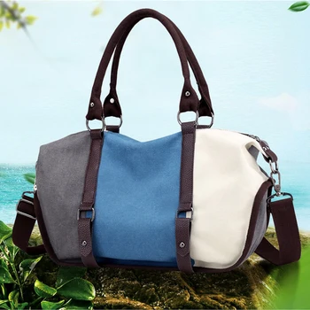 

Ladies Canvas Bag Shoulder Bag Large Capacity Patchwork Tote Handbag Washable Classic Tramp Retro Travel Bag