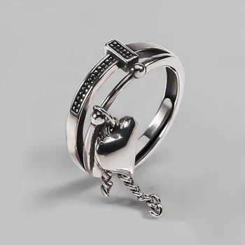 

Ckysee 100% 925 Sterling Silver Rings Dangle Heart Lovers Silver Finger Ring Women Men Chain 925 Fine Wedding Jewelry Gift