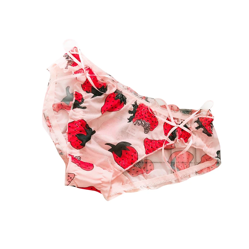 

New Panties Women's Strawberry Cherry Avocado Print Lace Panties Sweet Mid-Rise Briefs Female Lingerie Cute Girl's Satin Panties