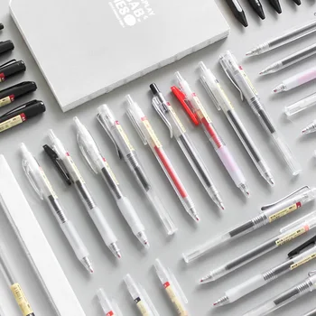 

MUJI-style Gel Pen Set for Student Needle Click Signing Pen Office Stationery Supplies Black and White with Pattern Water Brush