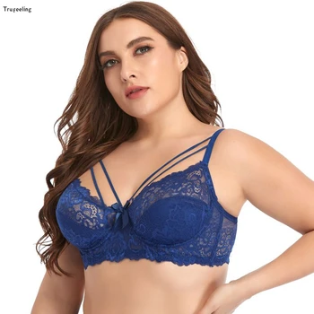 

Trufeeling Dark Blue Solid Color Lace Underwear for Winter Unlined Thin Soft Bra for Women Adjust Bralette 34 36 38 40 42 44 C