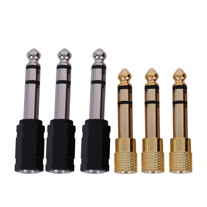 

6 Pieces Headphone Adapter 6.35 mm(1/4 inch) Male to 3.5 mm(1/8 inch) Female Stereo Audio Earphone Jack Adapter, Black/Gold Plat